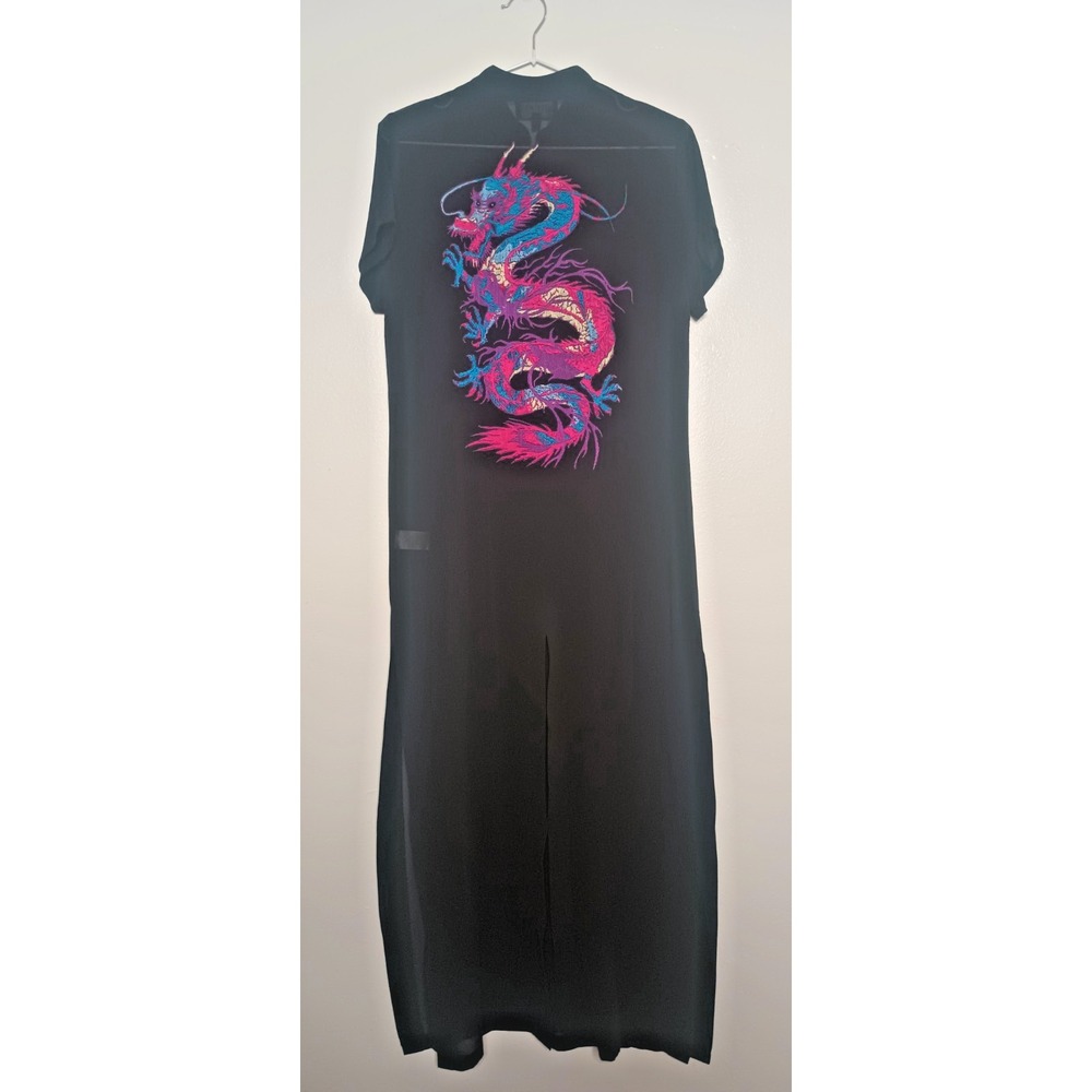 Current Mood Dolls Kill Chinese Dragon Sheer Mesh Duster S Goth Festival Black